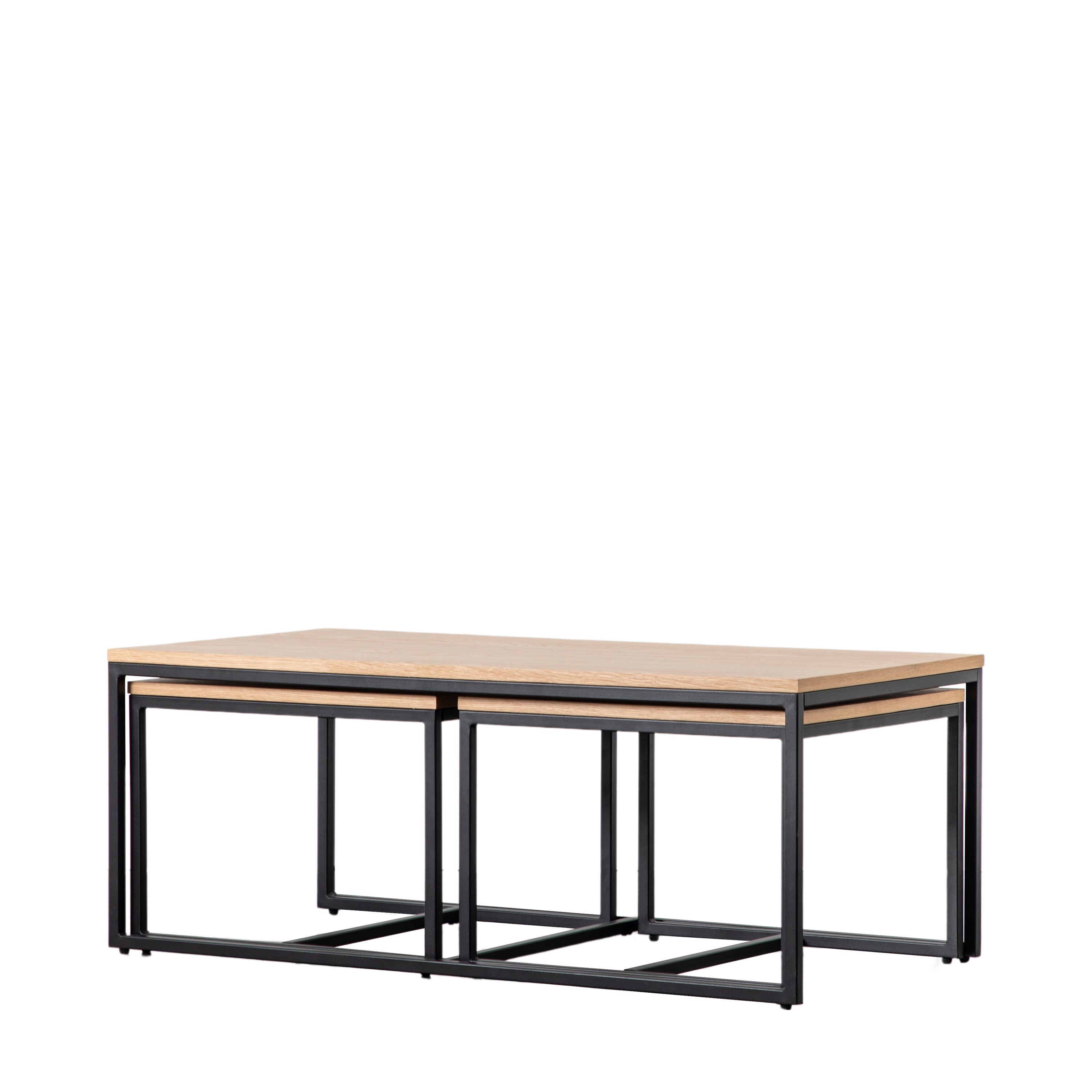 Bentley Natural Oak Wood & Matt Black Coffee Table Nest